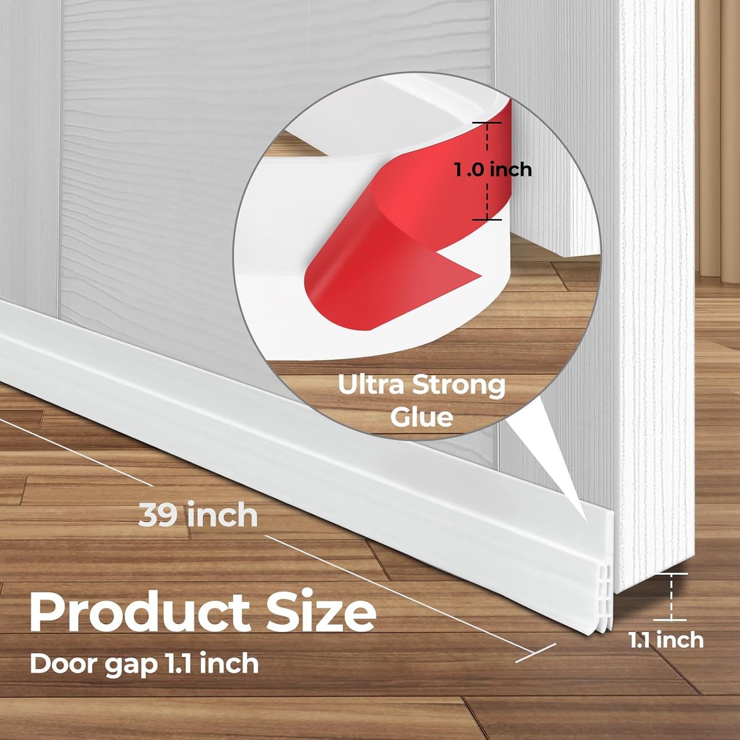 Ohuhu Door Draft Stopper, 1" Wide Adhesive Weather Stripping Seal, 39" | self-adhesive silicone, for interior exterior doors, 3-layer soundproof, save energy, blocks drafts, noise, light, dust, bugs
