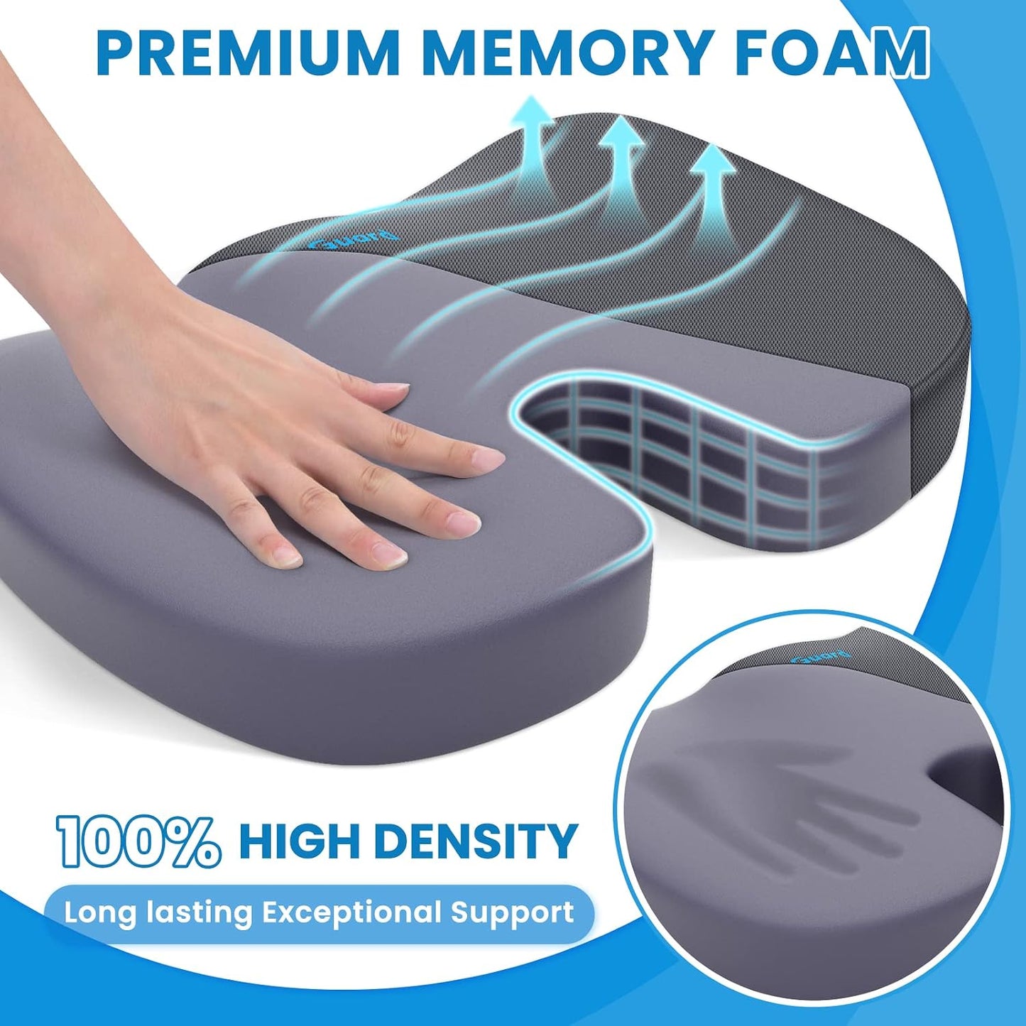 TushGuard Seat Cushion for Office Chair, Memory Foam Chair Cushion, Black | Office Chair Cushion for Car, Airplane - Chair Pad, Butt Pillow for Long Sitting Sciatica, Hip, Coccyx,Tailbone Pain Relief