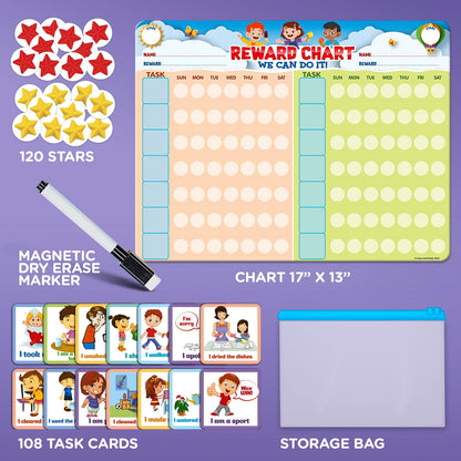 Behavior Reward Chart System - Pad with 26 Chore Charts for Kids, 2800 Stickers to Motivate Responsibility & Good Habits