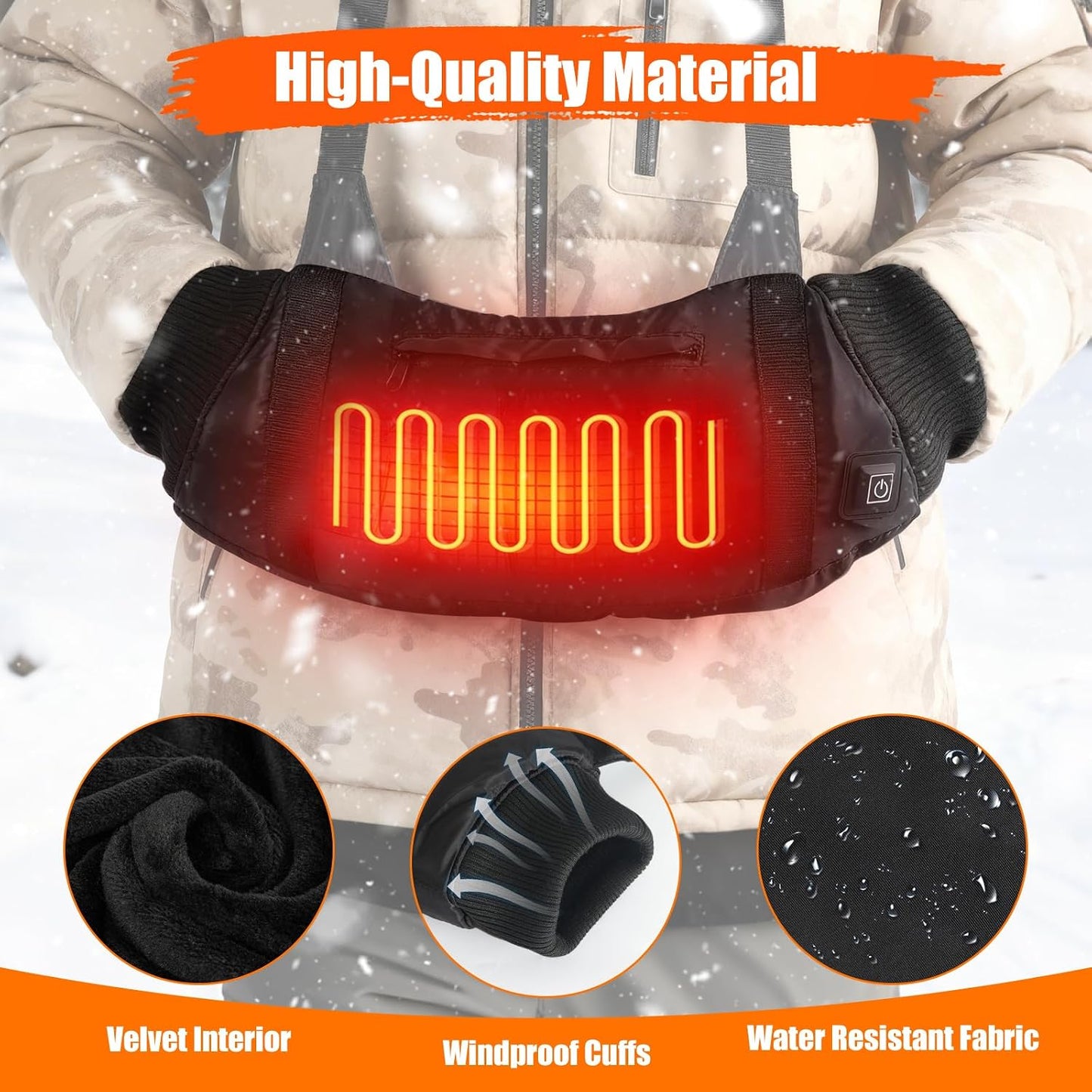 Heated Hand Warmers Pouch Electric Heated Hand Muff with 3-Level Heat Setting, Adjustable Strap, 2 Pocket, and USB Plug Hand Warmer Pouch for Hunting, Football, Golf, Fishing, Camping(No Power Bank) | Electric Heated Hand Muff for Hunting, Football,