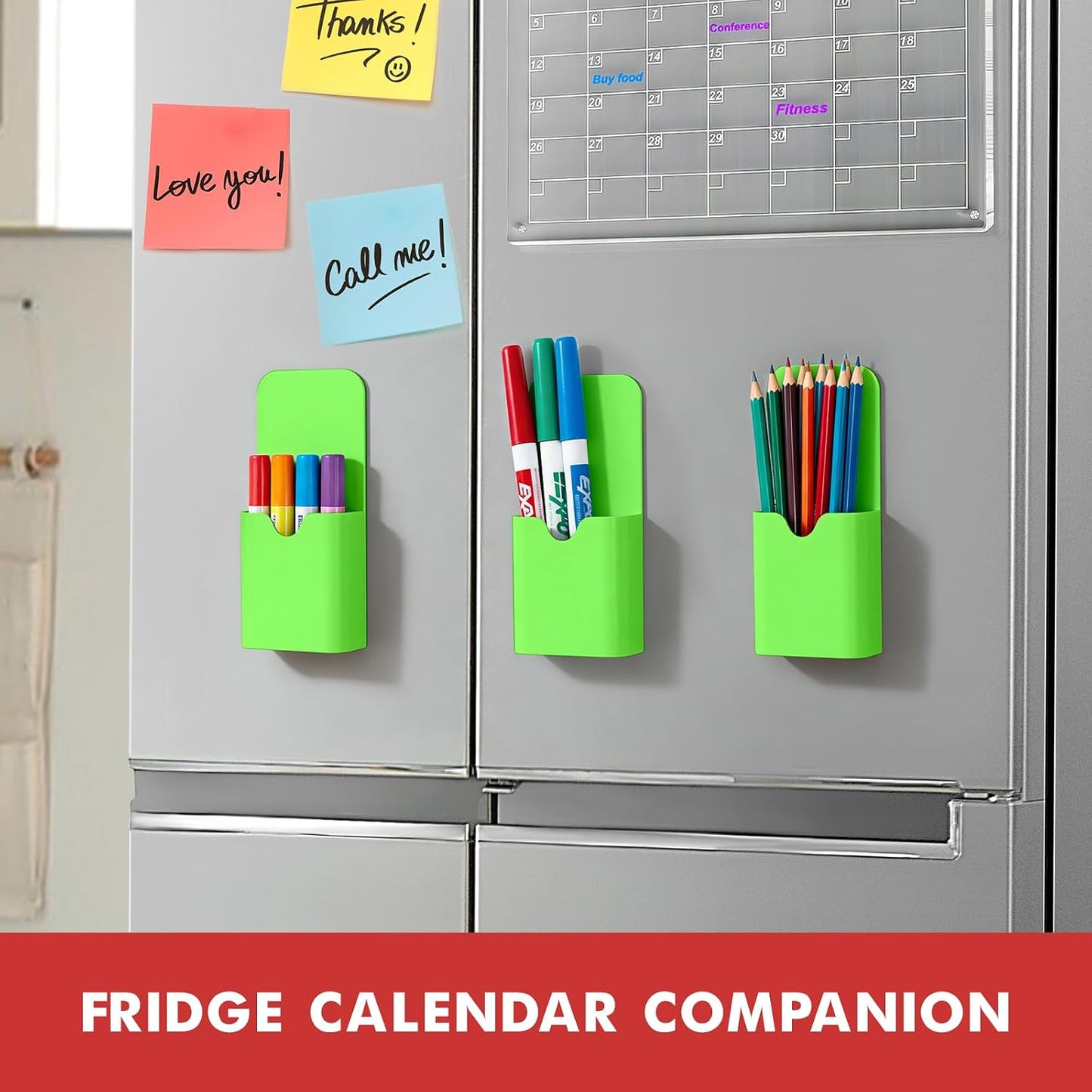 BEYGORM Magnetic Pen Holder for Refrigerator, Pencil Cup Organizer (Black) | Upgraded 1.5mm thick magnetic backing for whiteboards, lockers & fridge; 4 Pcs dry erase marker holder for classroom & office