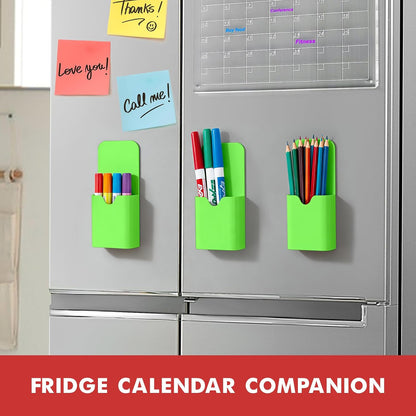 BEYGORM Magnetic Pen Holder for Refrigerator, Pencil Cup Organizer (Black) | Upgraded 1.5mm thick magnetic backing for whiteboards, lockers & fridge; 4 Pcs dry erase marker holder for classroom & office