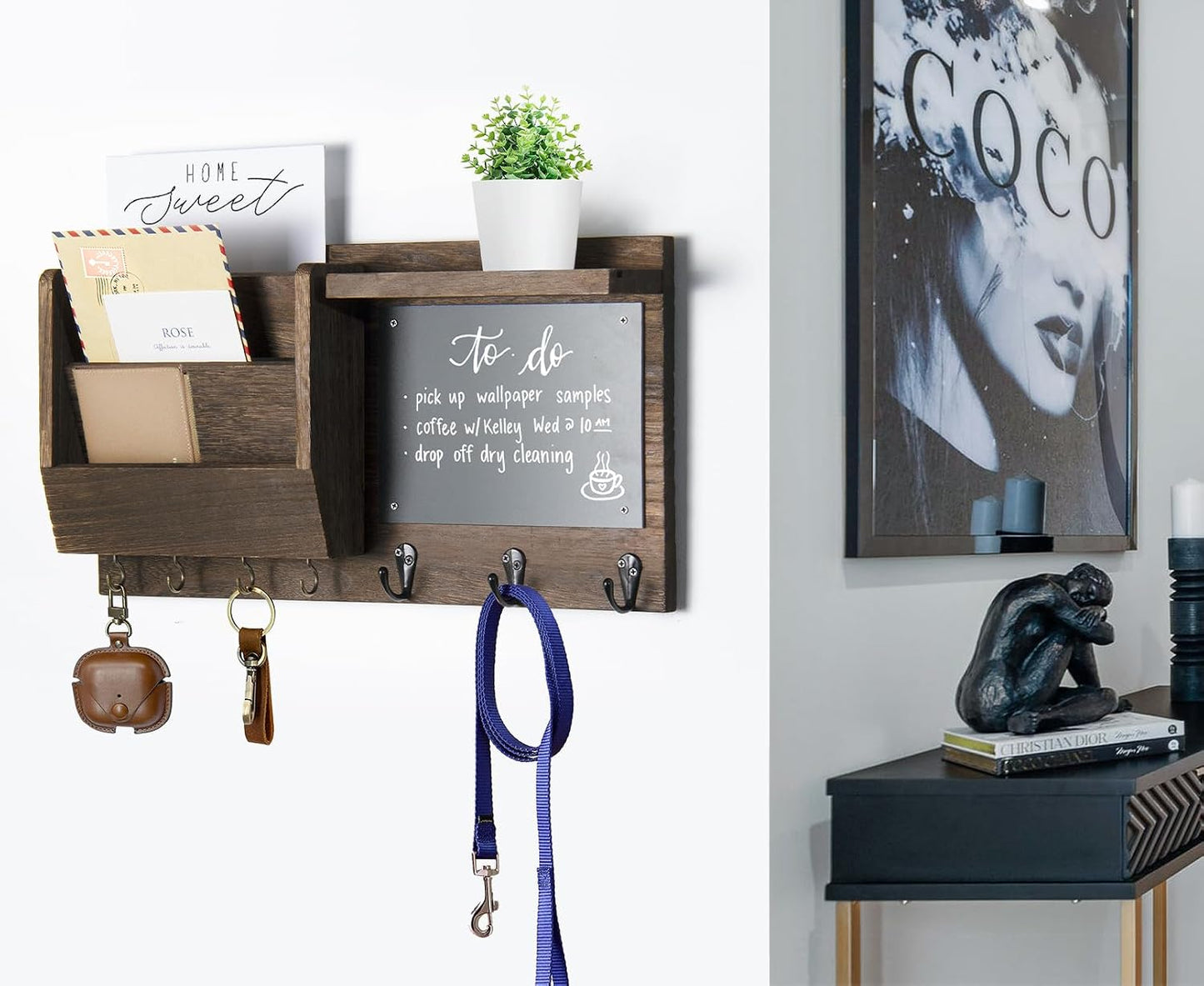 Ziivita Key Holder for Wall - Mail Holder Organizer Wall Mount with Shelf - Hanging Key Rack Hanger with Hooks Decorative for Home Coat Letter Dog Leash Entryway Living Room Decor