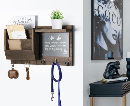 Ziivita Key Holder for Wall - Mail Holder Organizer Wall Mount with Shelf - Hanging Key Rack Hanger with Hooks Decorative for Home Coat Letter Dog Leash Entryway Living Room Decor