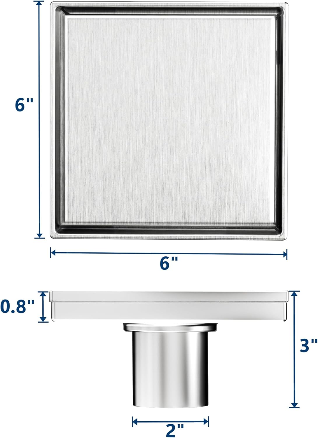 Neodrain 4" Brushed Square Shower Drain with Removable Tile Insert Grate | 304 Stainless Steel Tile Square Drain, Hidden Drain,Easy to Clean, Waterproof & Sturdy Shower Drain, CUPC Certified