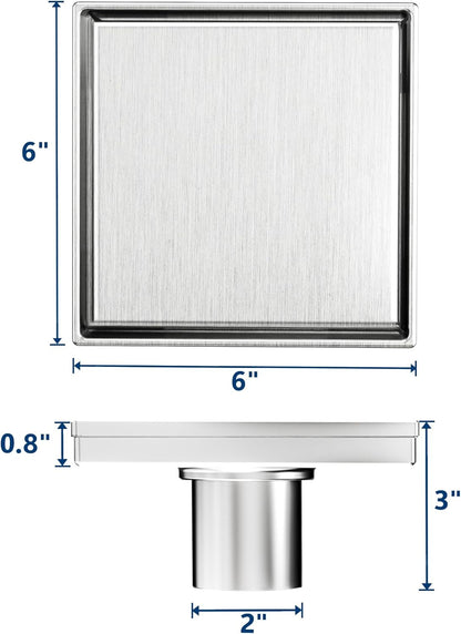 Neodrain 4" Brushed Square Shower Drain with Removable Tile Insert Grate | 304 Stainless Steel Tile Square Drain, Hidden Drain,Easy to Clean, Waterproof & Sturdy Shower Drain, CUPC Certified