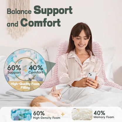 21" Higher Large Reading Pillow for Bed Adult, Back Pillow for Bed Sitting Up with Memory Foam Back Support with Arms Rest for Couch Chair Gray