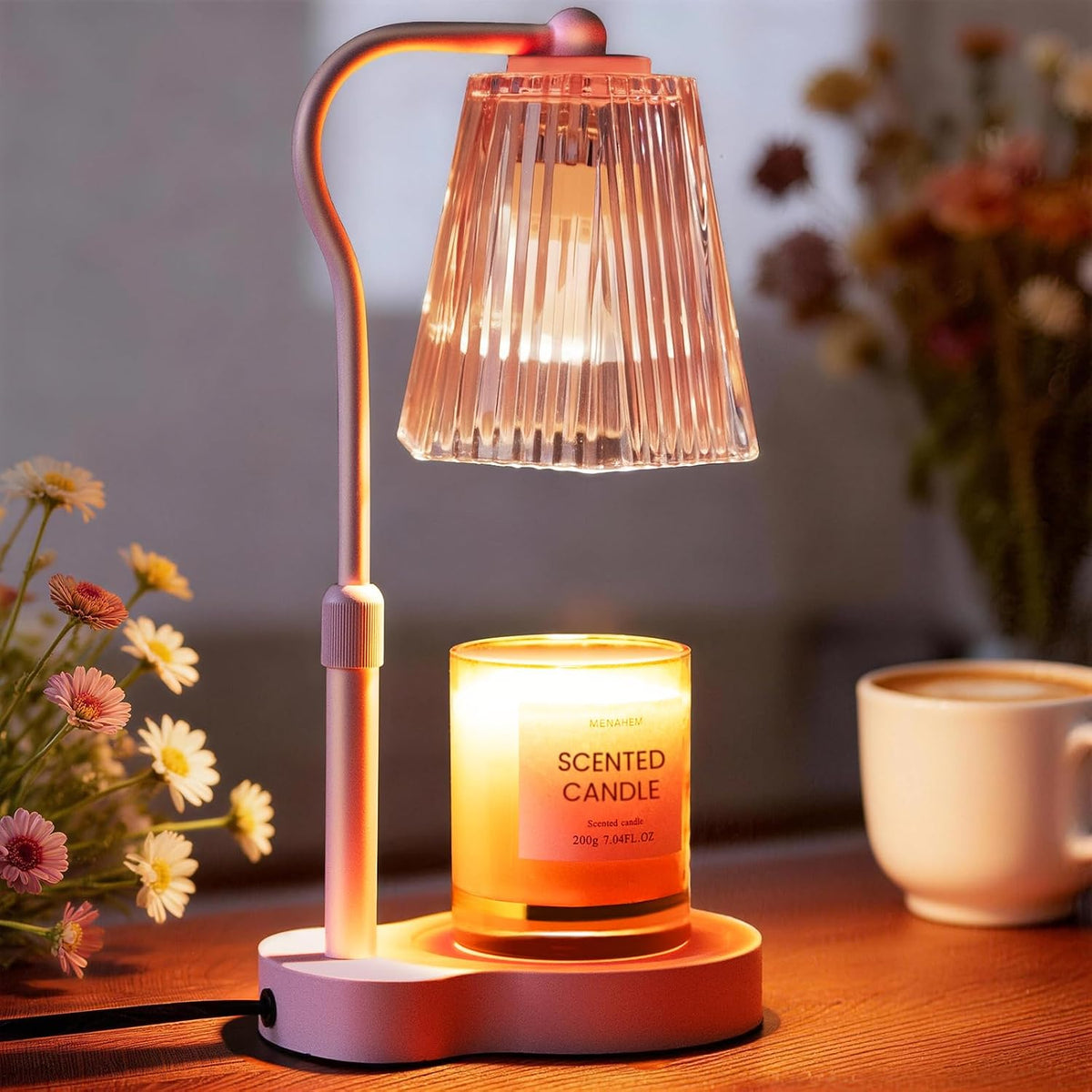 Candle Warmer Lamp with Timer & Dimmable Settings, Adjustable Height Flameless Scented Wax Melter for Jar Candles, Elegant Home Decor Warmer Lamp with 2 Bulbs, Gift for Women Mom Friend Family, White