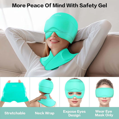 3 in 1 Migraine Relief Cap Neck Ice Pack Wrap Gel and Ice Eye Masks, Detachable Ice Caps with Eyes Masks, Hot and Cold Therapy for Relief of Headaches, Stiff Neck and Eye Fatigue (Purple)