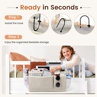 Fab totes Bedside Caddy for Dorm Bed, Bedside Storage Bag Hanging Organizer