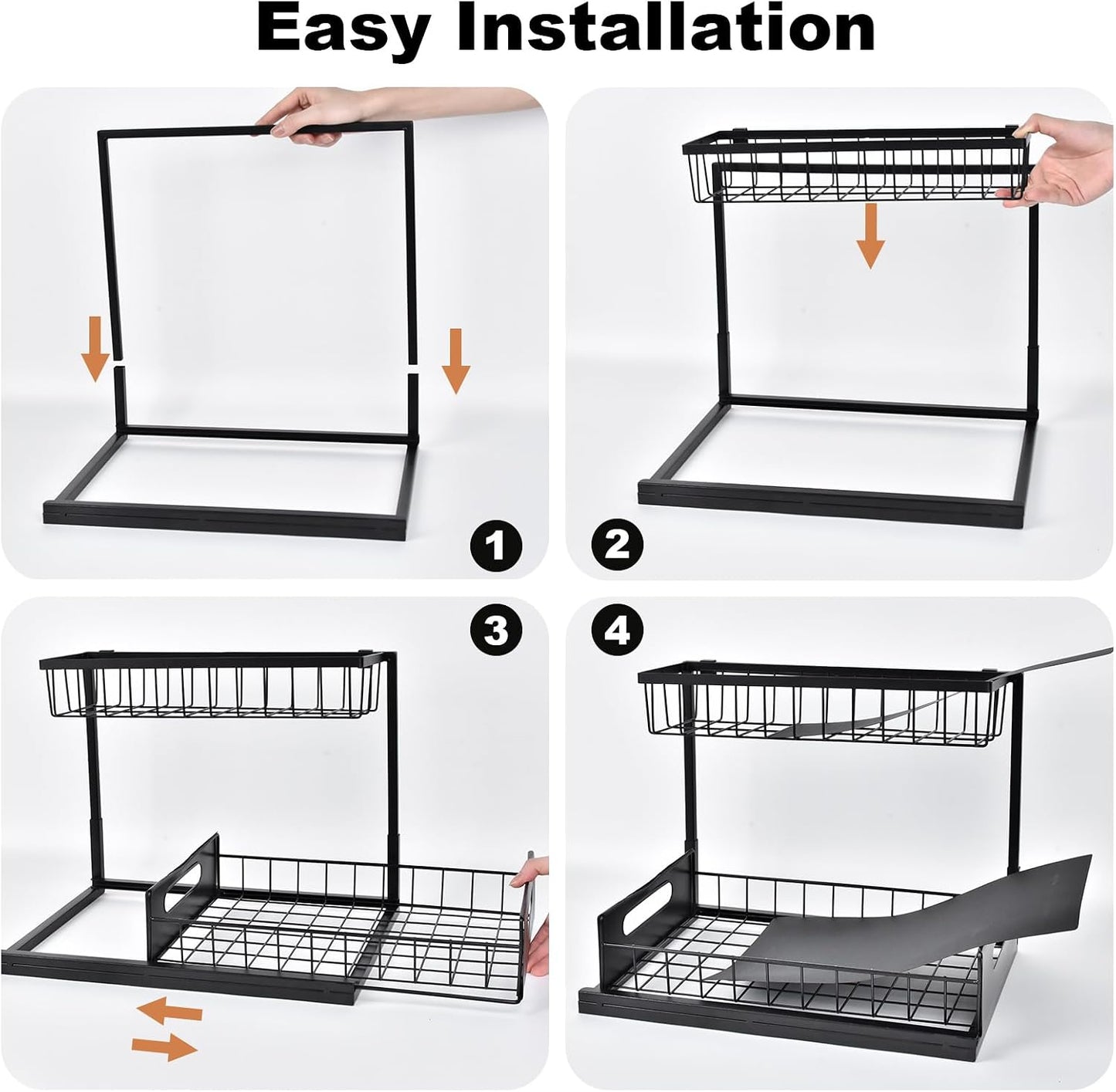 Under Sink Organizer, L-Shaped 2 Tier Pull Out Cabinet Organizer | Slide Out Sink Shelf Cabinet Storage Shelves, Under Sink Storage for Kitchen Bathroom Cabinet, White, 1 Pack