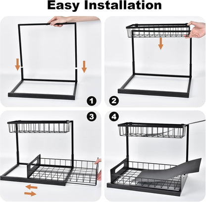 Under Sink Organizer, L-Shaped 2 Tier Pull Out Cabinet Organizer | Slide Out Sink Shelf Cabinet Storage Shelves, Under Sink Storage for Kitchen Bathroom Cabinet, White, 1 Pack
