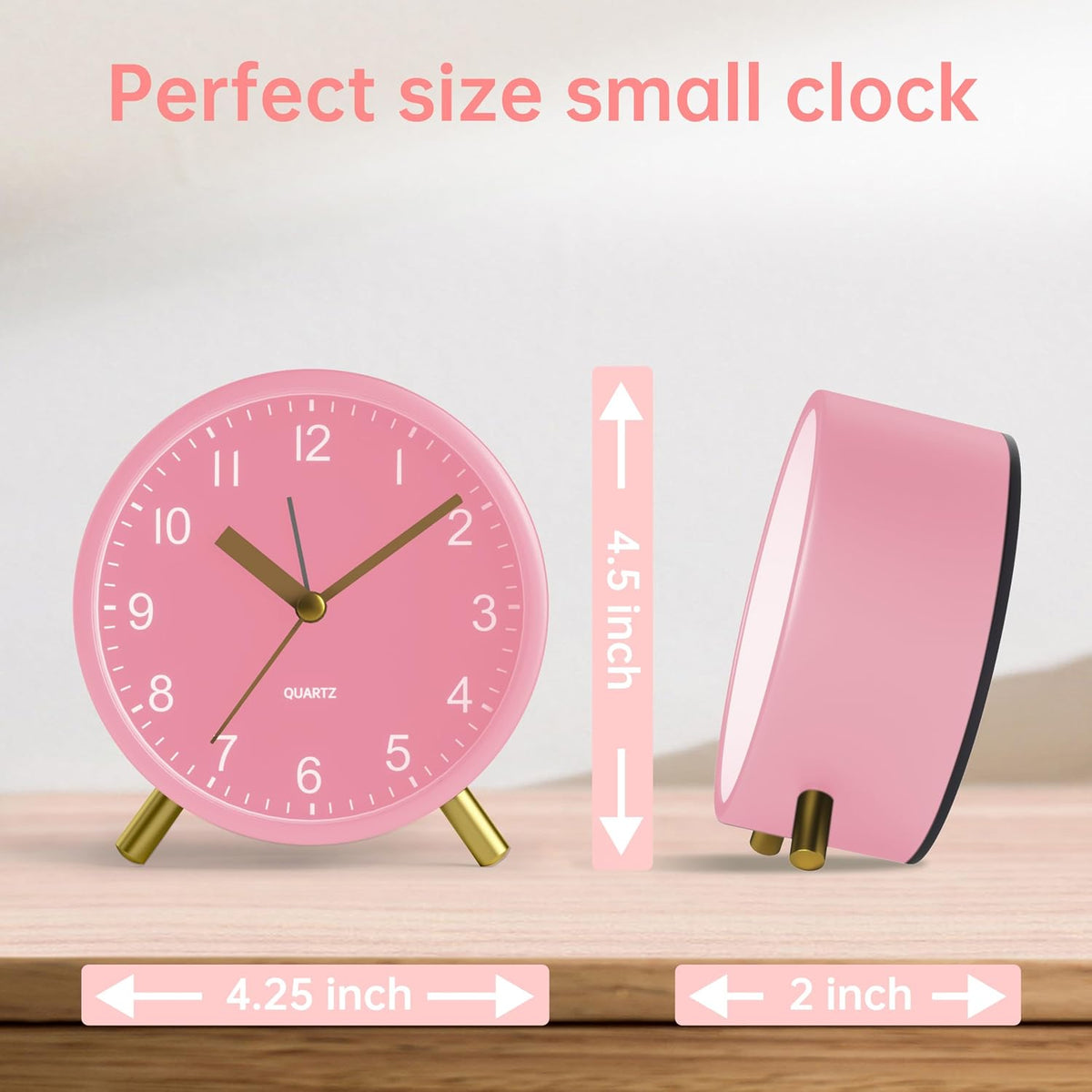 JALL Analog Alarm Clock, 4 inch Super Silent Non Ticking Small Clock with Night Light, Battery Operated, Simple Design, Easy Setting for Office, Bedroom, Bedside, Desk, Teens, Elders, Adult, Green