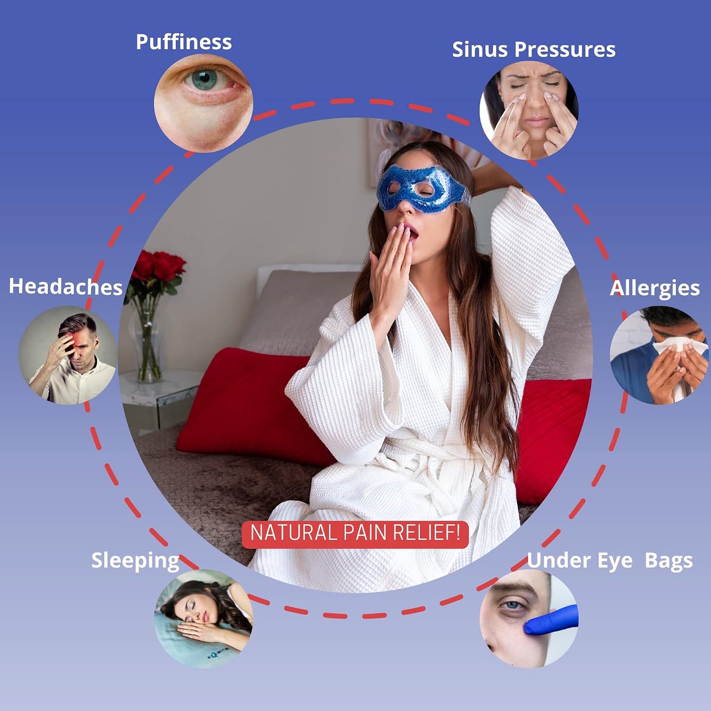 Gel Eye Mask - Hot Cold Compress Eye Therapy Pack | Cooling Mask for Puffy Eyes, Headaches, Dark Circles | Reusable | Ergo Gel Bead (Blue)