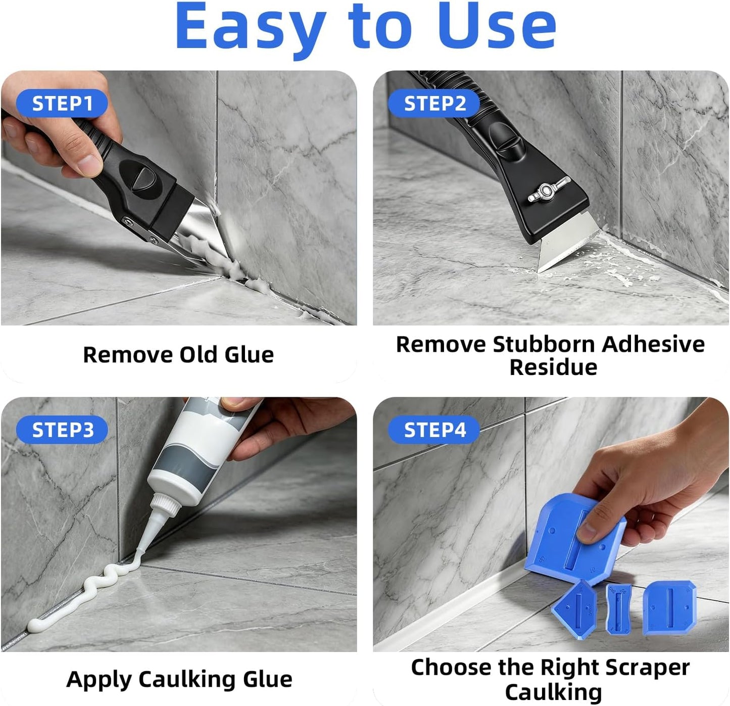 Caulk Gun Kit, Smooth Silicone Caulking Gun and Caulk Remover Tool, Sealant Finishing Tool Grout Scraper for Kitchen Bathroom Window Sink Joint, All in One with Gift Box