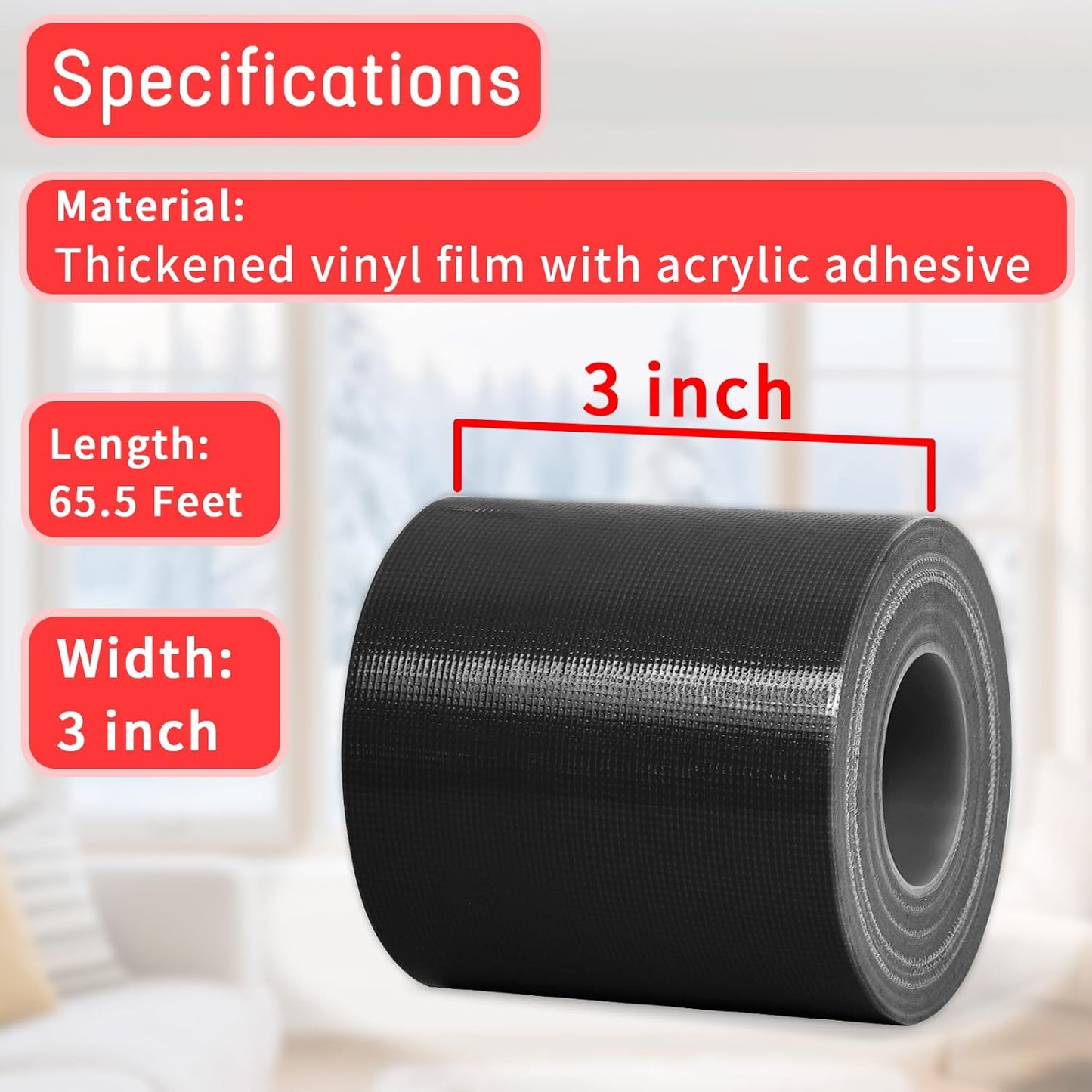 Window Sealing Tape, Window AC Insulation Tape, White 3 Inch x 65 FT | Waterproof Blocker for Cold Heat Air, Windproof, No Residue Strong adheisve