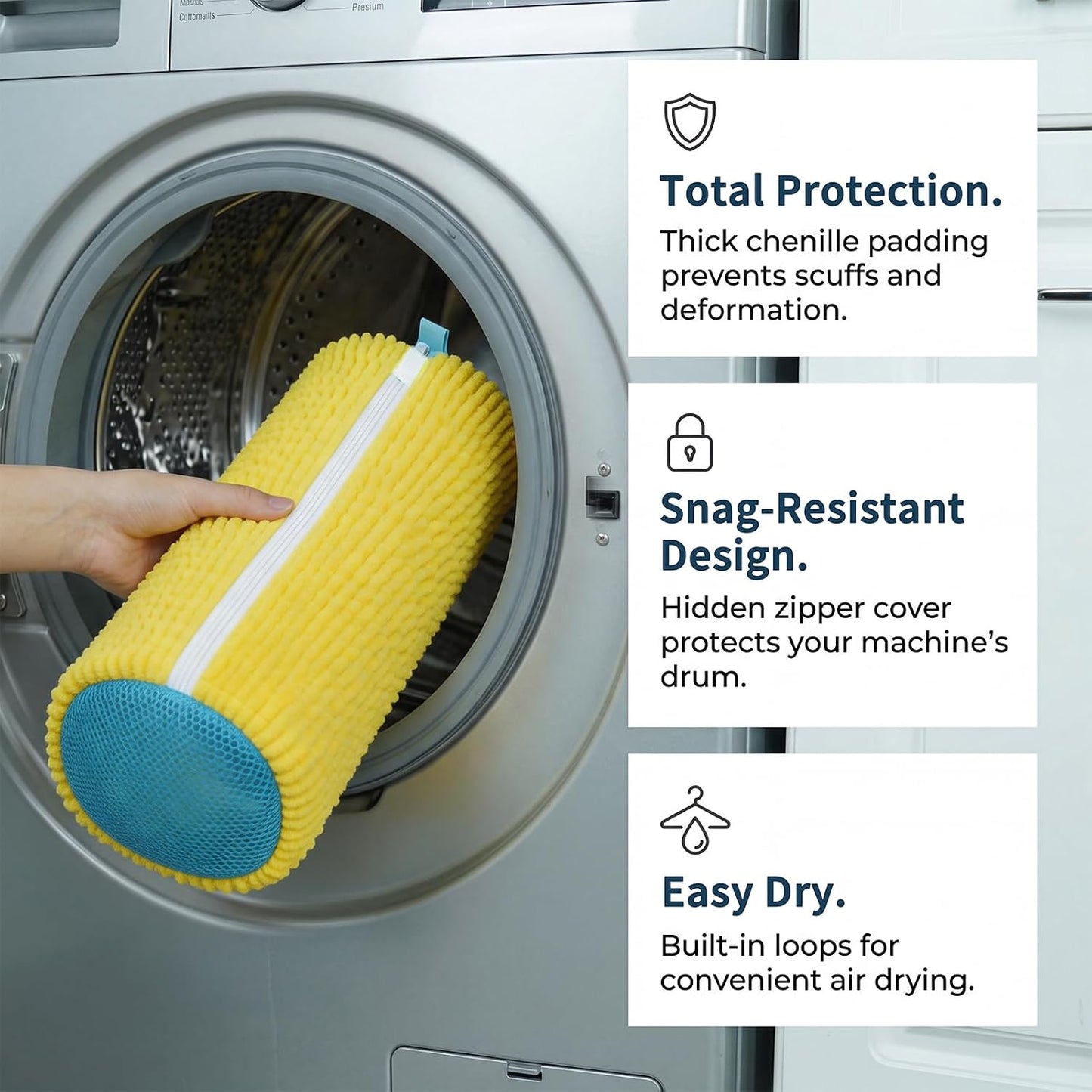 Shoe Washing Machine Bag Built-in Bristles | 2 Pack with Shoe Crease Protectors, for Women & Men, Yellow, Reusable Sneaker Laundry Bag for Washer and Dryer