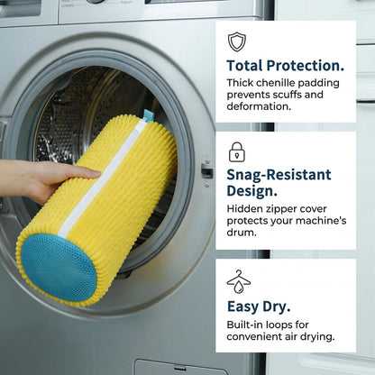 Shoe Washing Machine Bag Built-in Bristles | 2 Pack with Shoe Crease Protectors, for Women & Men, Yellow, Reusable Sneaker Laundry Bag for Washer and Dryer