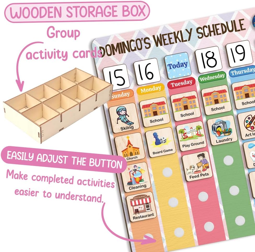 TinyKidz Wooden Daily Routine Chart 11x15, Schedule Board for Kids, Wooden Chore Chart for Kids, Responsibilities Chart for Toddlers, Morning Bedtime Routine for Toddlers