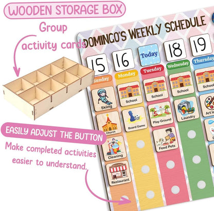 TinyKidz Wooden Daily Routine Chart 11x15, Schedule Board for Kids, Wooden Chore Chart for Kids, Responsibilities Chart for Toddlers, Morning Bedtime Routine for Toddlers