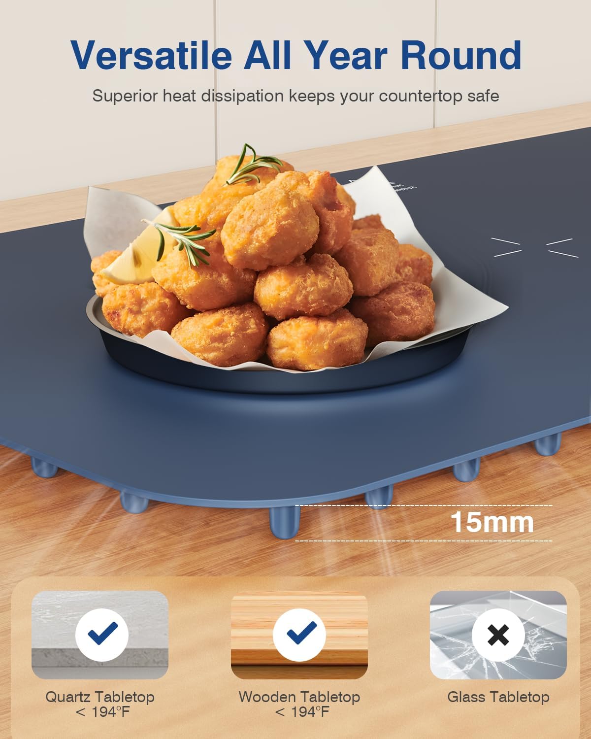 Warming Mat for Food, Voriah Electric Warming Tray with 3 Temp Settings & Auto Shut-Off, Food Warmer with Thick Silicone Surface to Keep Food Warm at Buffet, Parties, and Family Use（Dark Blue）