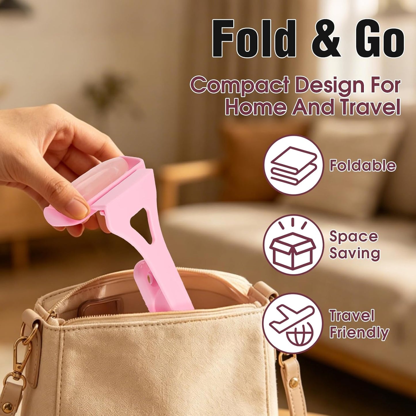 Foldable Manual Leg Massage Rollers for Neck Back, Back Massage Rollers | Women Leg Massager Roller, 3Rollers with Storage bag, Dual Hot and Cold Use Body Roller for Facial, Sturdy and Portable Pink