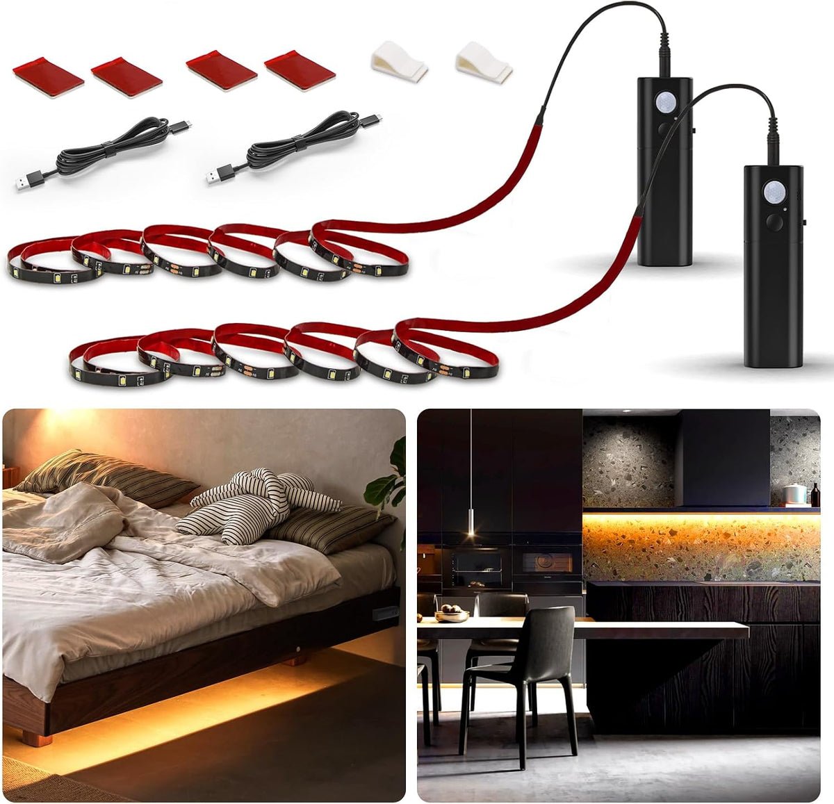 WOBANE Motion Sensor Stair Strip Lights,Rechargeable LED Closet Light,White