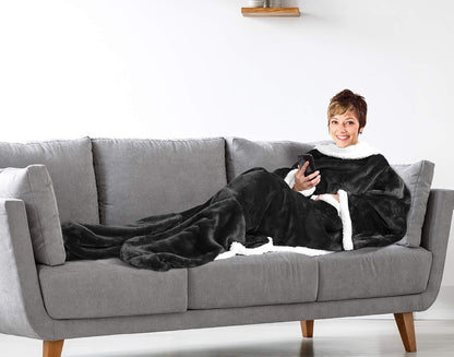 Catalonia Wearable Blanket with Sleeves & Foot Pocket for Adults | Soft Fleece Throw Wrap with Hands-Free Comfort, Perfect for Reading, TV Time & Relaxing, Christmas Gift for Women & Men