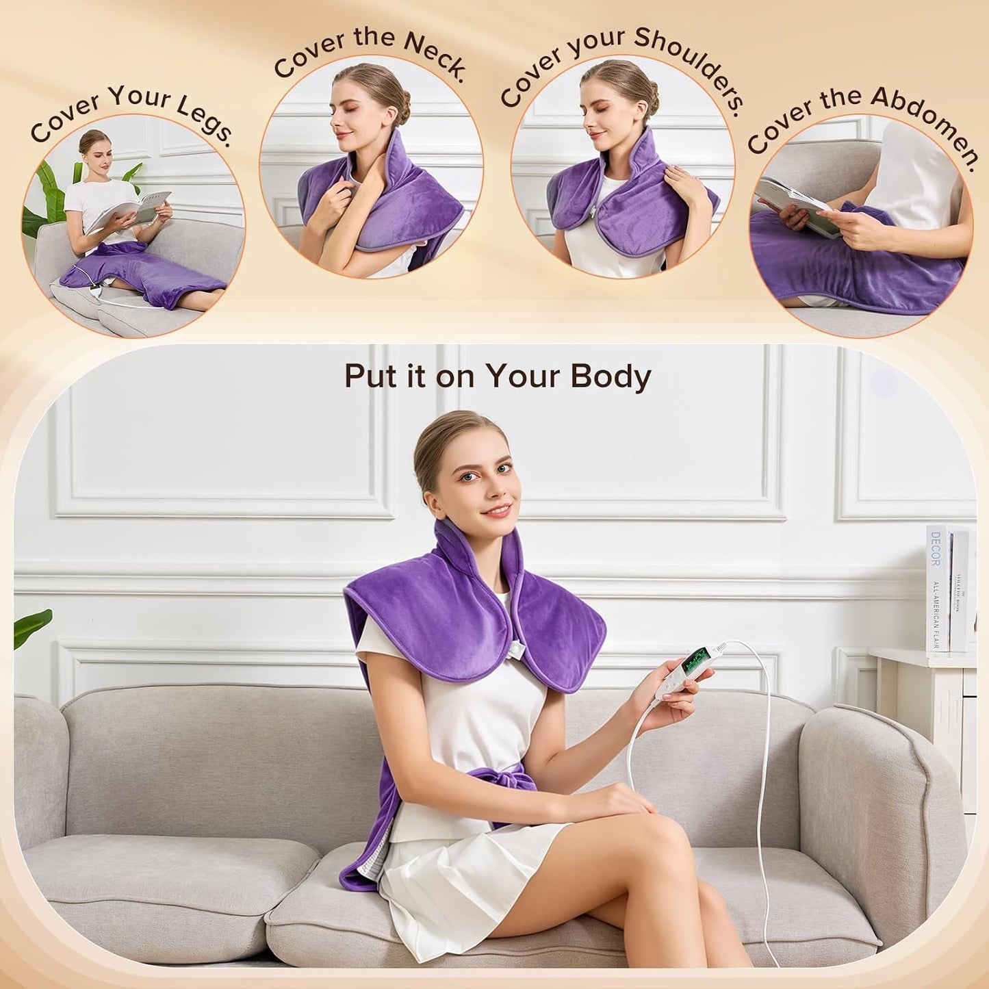 Electric Heating Pad for Neck Back Shoulder Pain Relief, 25"x37" Large Full Body Weighted Heated Pad for Menstrual Cramps - 5 Heat Levels/Snug Fit, Birthday Gifts for Women Men Mom Dad Elders