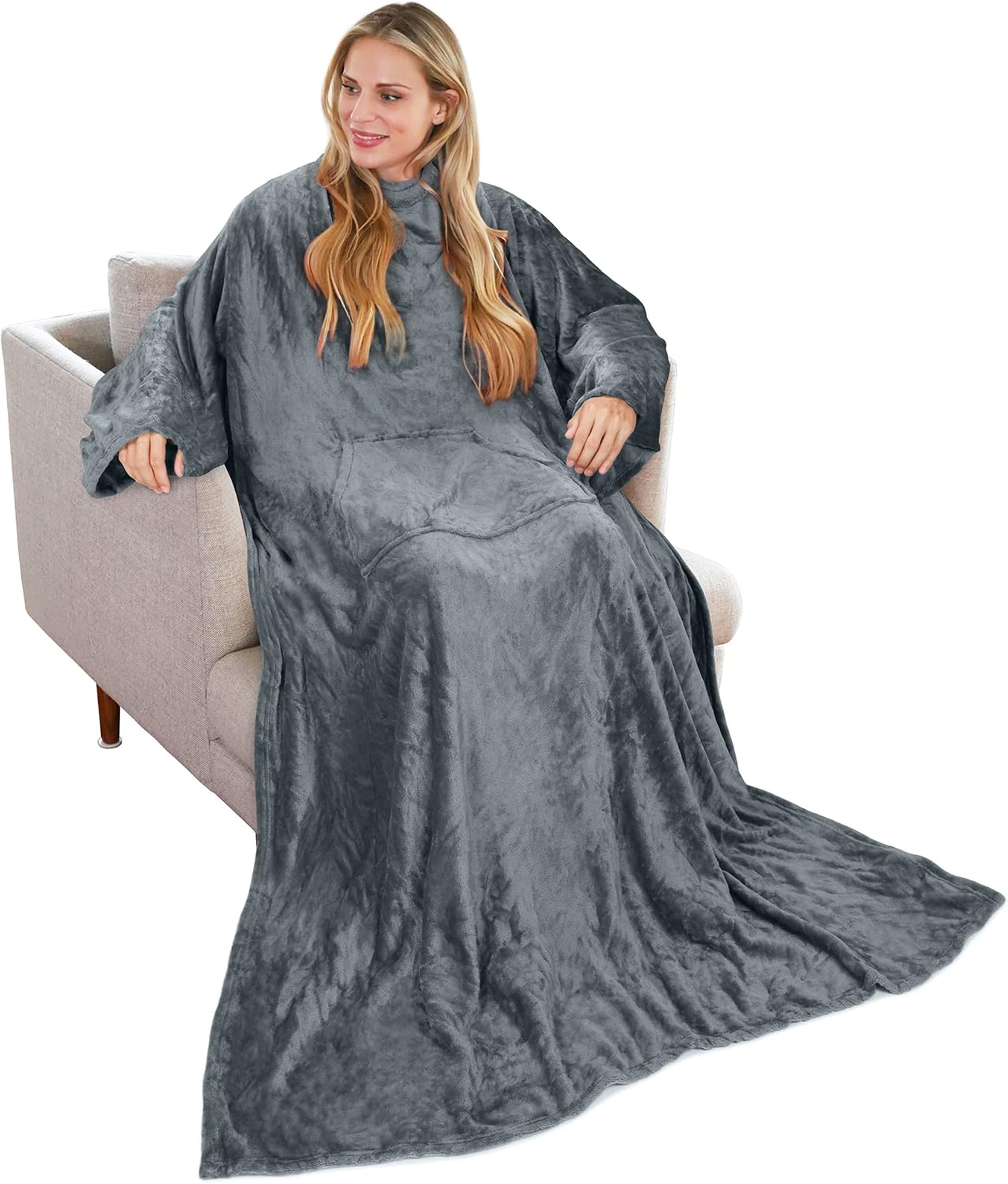 Solaris Wearable Blanket with Sleeves for Adults, Softness Comfort Warmth Fleece Gift for Women Men, Snuggy Body Throw TV Blanket for Home Office Lounge, Gift for Your Lover