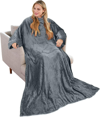Solaris Wearable Blanket with Sleeves for Adults, Softness Comfort Warmth Fleece Gift for Women Men, Snuggy Body Throw TV Blanket for Home Office Lounge, Gift for Your Lover
