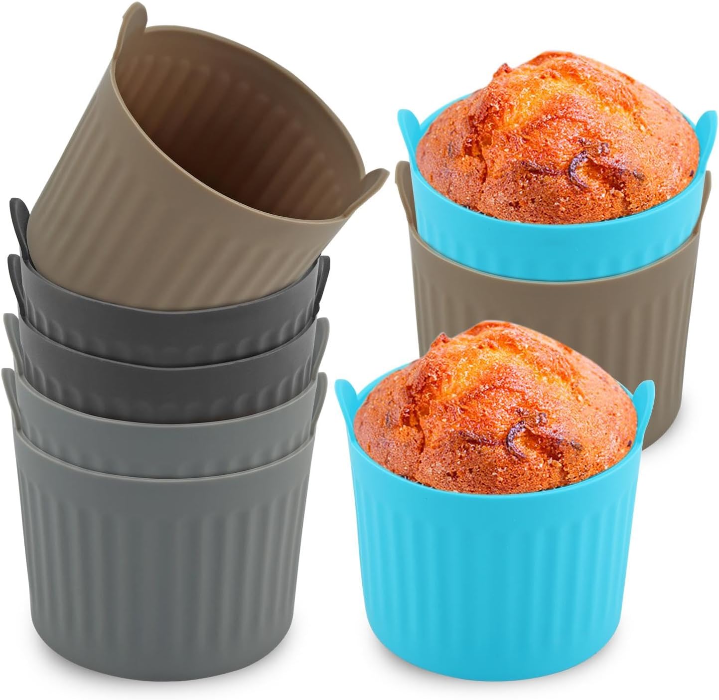 8 Pcs Air Fryer Baking Ramekins, Reusable Silicone Muffin Cups, Non-Stick Egg Bite Mold Baking Cups Air Fryer Accessories for Eggs, Muffins, Cupcakes, Puddings, Tarts, Custards(COLOR:Multi)