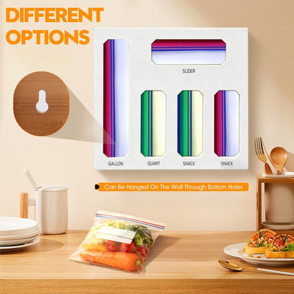 9 in 1 Foil and Plastic Wrap Dispenser with Cutter, Black Bamboo Ziplock Bag Organizer for Drawer - Holds Gallon, Quart Bags & Aluminum Foil/Wax Paper, Wall Mountable Kitchen Storage