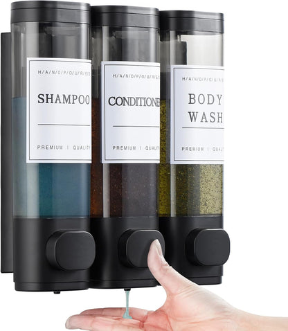 Shampoo and Conditioner Dispenser,Shower Soap Dispenser 3 Chamber No Drill Wall-Mounted Shampoo Dispenser for Shower Wall Mounted Shower Dispenser for Bathroom Hotel Large Capacity,Dark Gray1