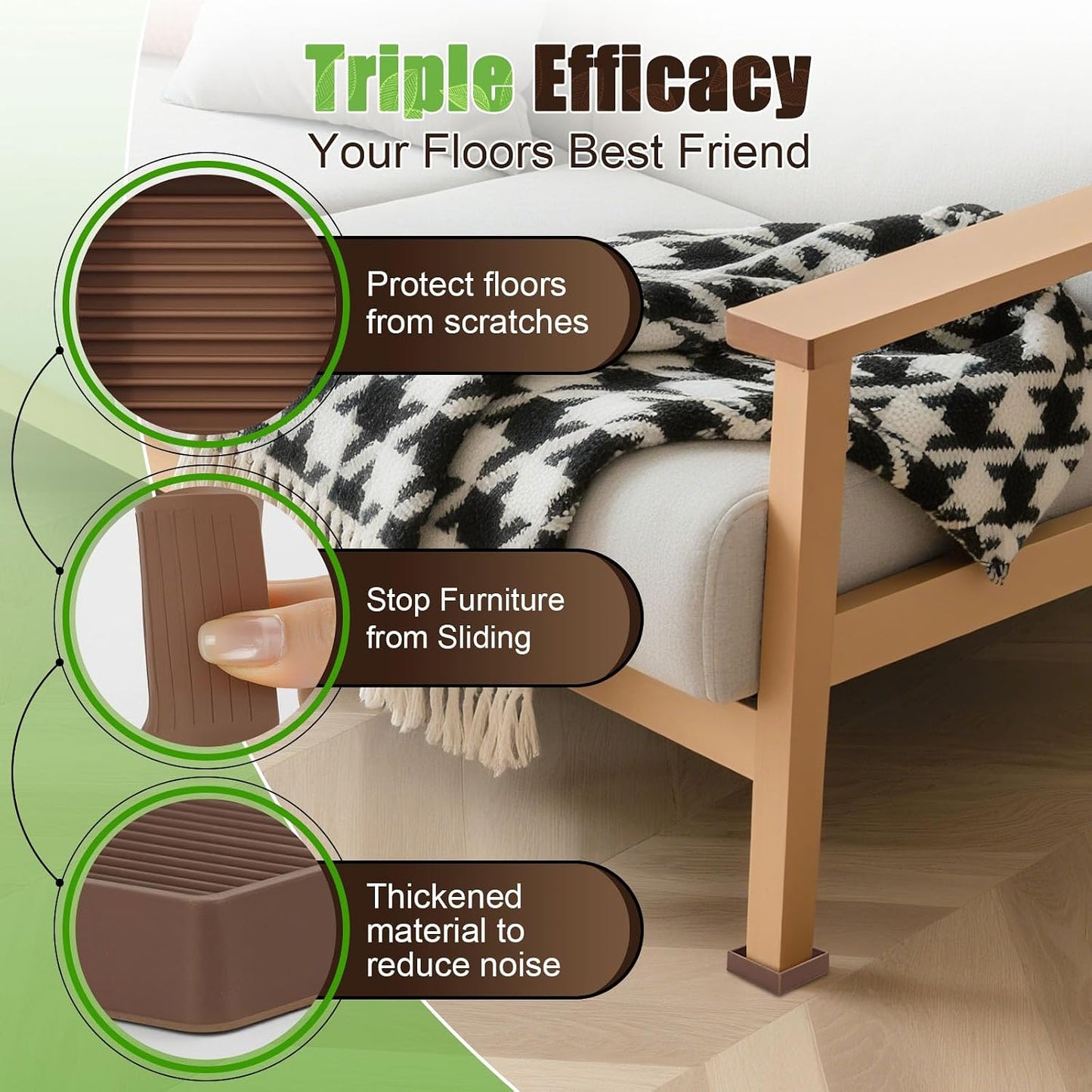 xxxHOLIC Rubber Non Slip Furniture Pads, 2" Black Round, Set of 4 | Furniture Grippers for Hardwood Floors, Anti Skid Caster Cups, Bed Frame & Couch Stoppers, Floor Protectors for Heavy Duty