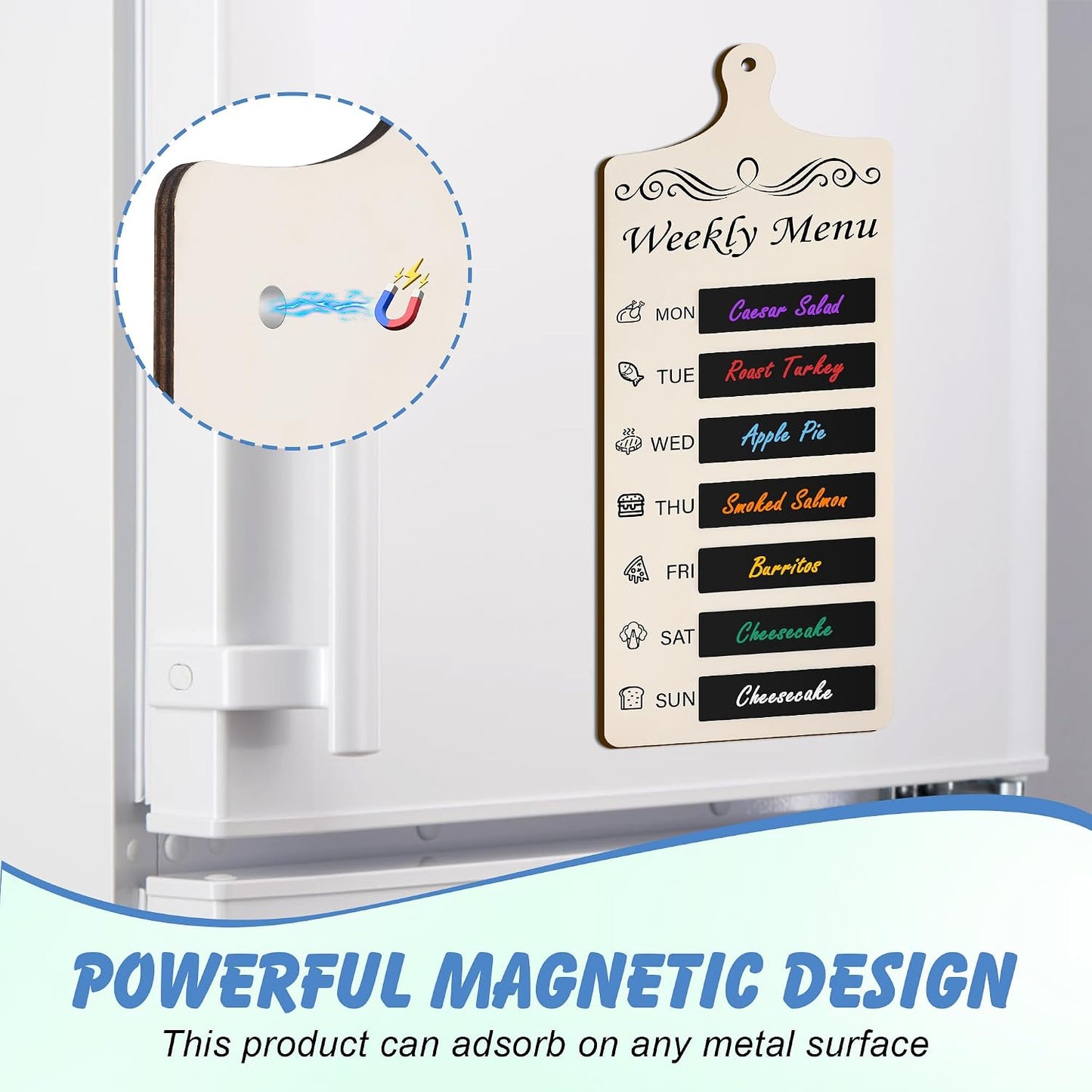 Catcan Magnetic Wood Menu Board for Fridge Meal Planner Chalkboard
