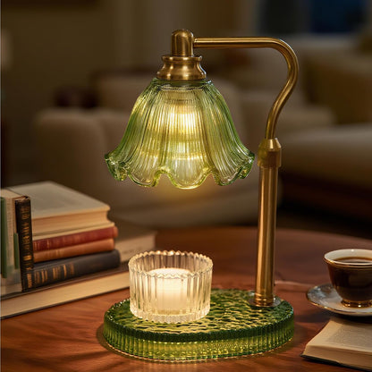 Flower Candle Warmer Lamp,Adjustable Timer & Dimmer(Green) | Adjustable height fits jars. Timer & dimmer safe melt. 2 bulbs & heat-proof base. Perfect for bedroom, office, or gifting.