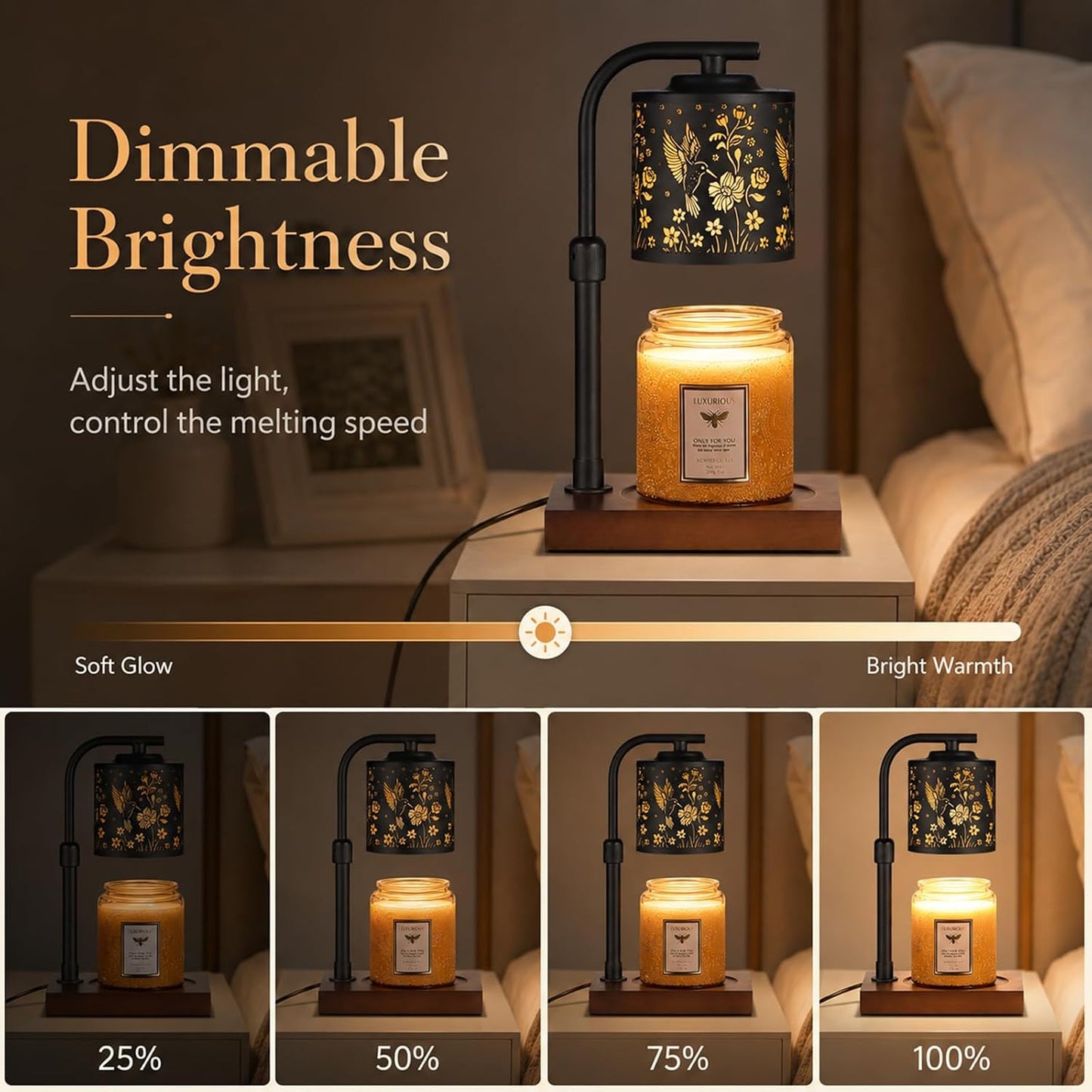 Candle Warmer Lamp Adjustable Height Dimmable for Jar Candles Hummingbird