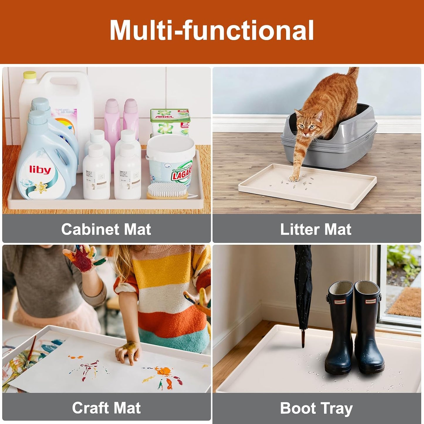 34" x 22" Extra Thick Silicone Mat Waterproof with Raised Edge, | Under Sink Mat for Kitchen & Bathroom, Kitchen Cabinet Liner, Multi-Purpose for Storage & Protection