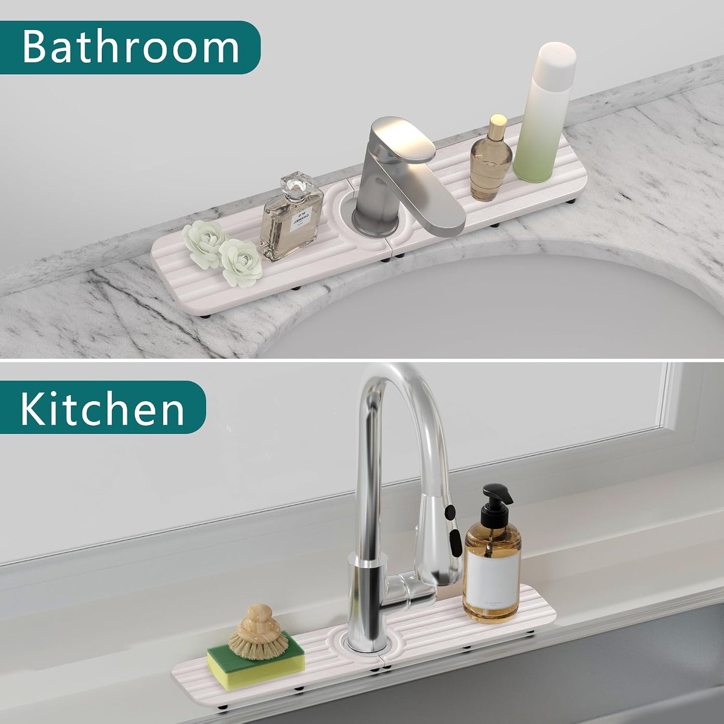 Water Absorbing Stone Kitchen Sink Mat Faucet Splash Guard for Bathroom | Quick Dry, Raised Feet, Diatomaceous Earth, Stone Faucet Mat, Sink Protector for Counter, Sink Accessories, Bathroom Decor