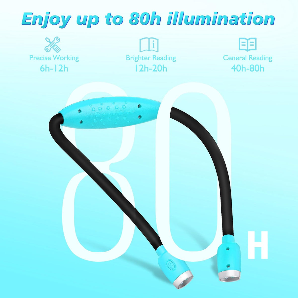 LEDGLE Neck Book Light for Reading Rechargeable,Long Arm,6 Brightness-Black