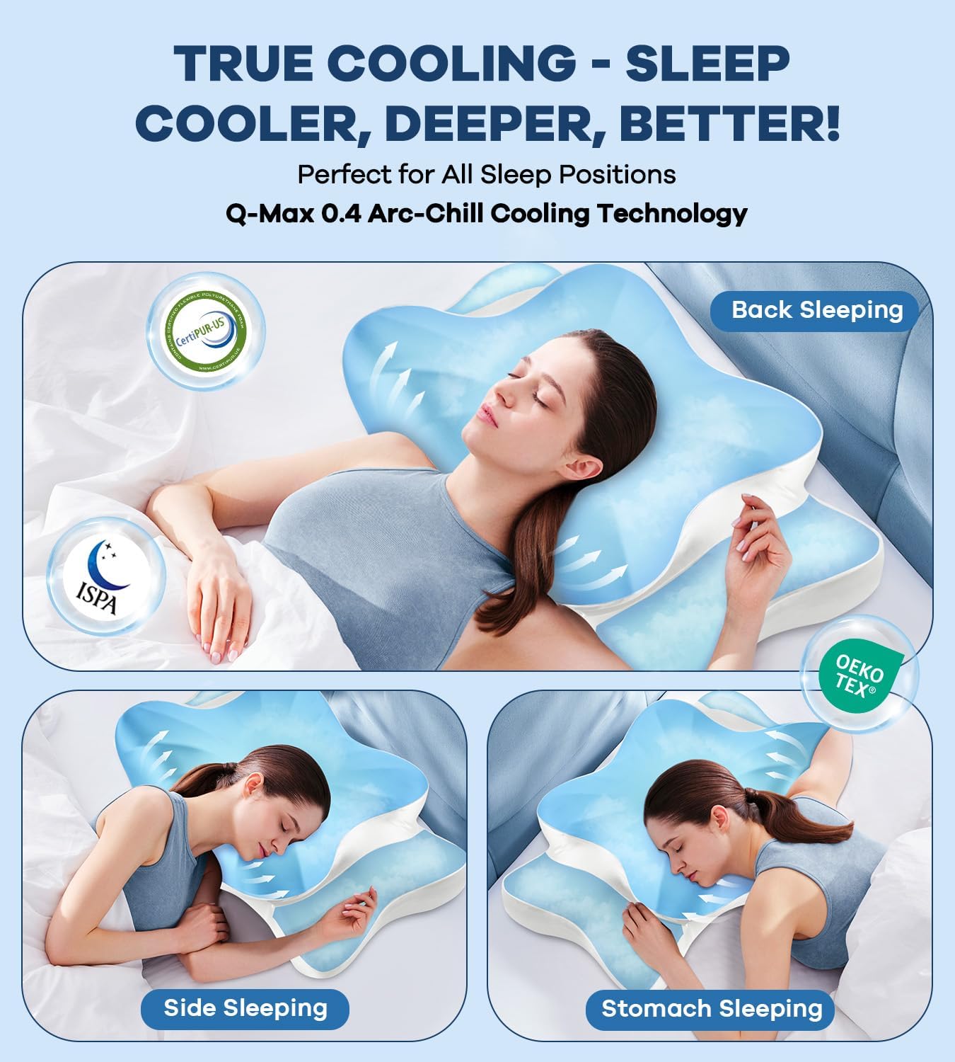 DONAMA Contour Cervical Neck Pillow for Neck Pain Relief | Queen,Ergonomic Dual-Height,Odorless Memory Foam,Side/Back/Stomach Sleepers,Cooling Hypoallergenic Cover,OEKO-TEX Certified