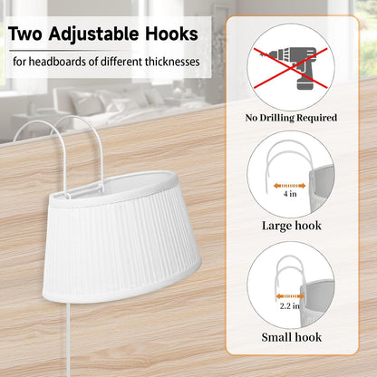 NITOWOLF Bed Reading Light, Headboard Light Reading Lights for Books in Bed with Adjustable Hook, Eye Caring Soft Fabric Shade Bedtime Reading Lamp Plug in, LED Bulb Included (Beige)