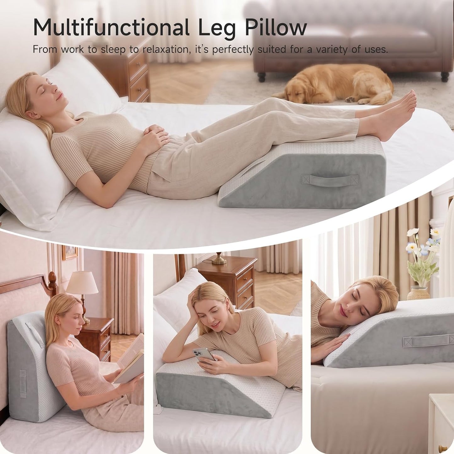 Leg Pillow Elevation Blood Circulation, 23.2×16.5×7.5in, White | Leg Elevating Pillows for After Surgery, Foot Knee Pillow for Back Pain, Memory Foam Wedge for Elevation for Leg Swelling