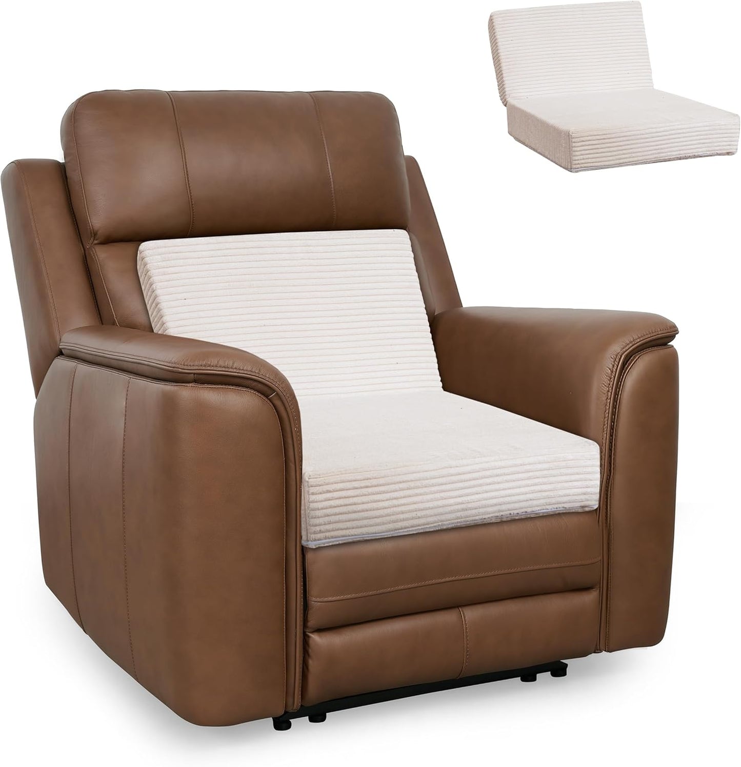 HIGOGOGO Corduroy Recliner Chair Cushion with Lumbar Support Pillow Soft Non-Slip 4" Thick Seat Pad Prevent Buttocks & Back Pain in Seniors (Beige, 12" Backrest)