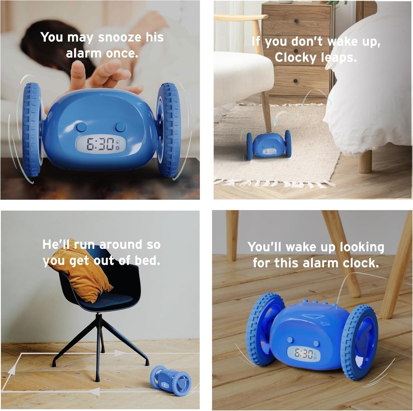CLOCKY Alarm Clock on Wheels – Loud Rolling Alarm Clock for Heavy Sleepers | Runaway Clock that Jumps & Runs to Wake You Up | Funny Unique Gift for Adults, Teens & Kids Bedrooms (Black)