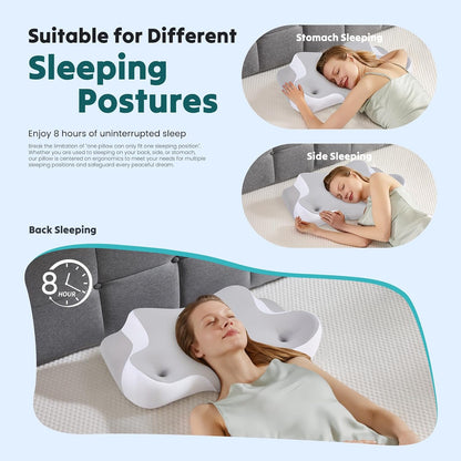 Sweetcrispy Cervical Pillow for Neck Pain, Ergonomic Contour Memory Foam Pillow with Detachable Roll Support, Cooling Breathable Cover for Side Back Stomach Sleepers