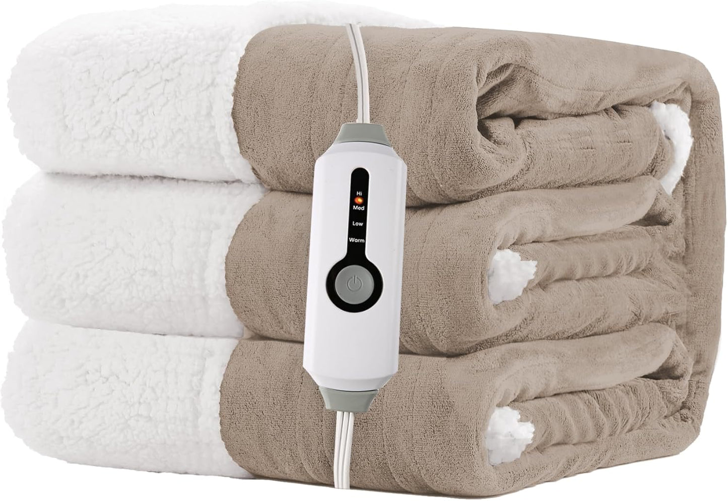 Electric Heated Blanket Full Size 72"x84" – Light Gray | ETL for Safe Overnight, 4 Heat Settings & 10H Auto Off, Dual-Sided Microplush Sherpa for Home Night, Machine washable
