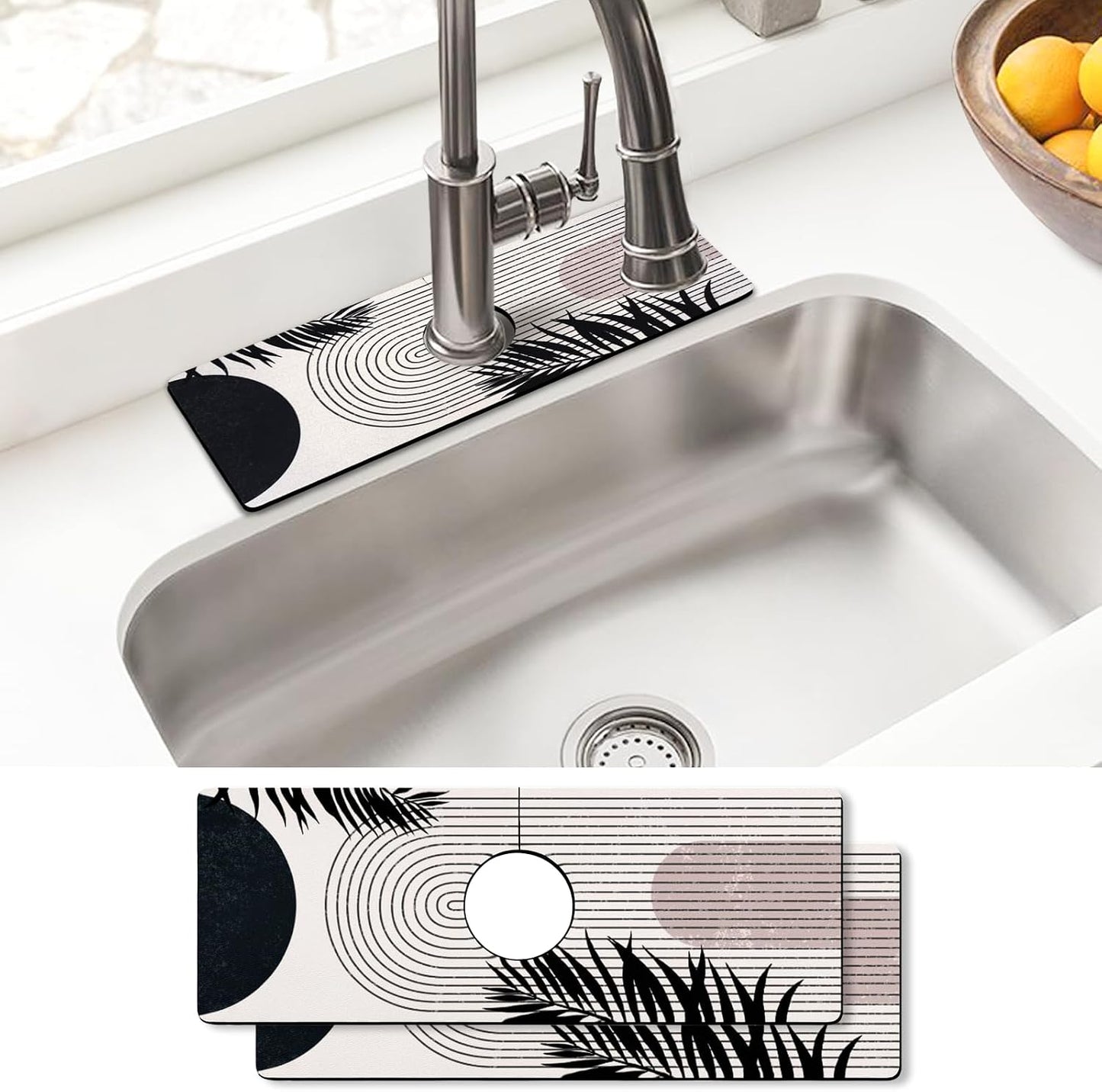 Sink Faucet Absorbing Mat, 2 Pack Drying Mat Around Faucet Sink Splash Guard Behind Faucet Sinkmat For Kitchen Bathroom Island Rv 24 * 5.5 Inch (60 * 14 cm)