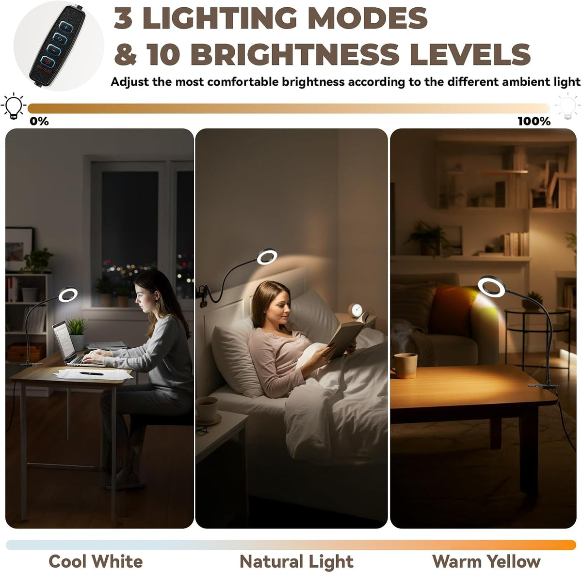 LALISU Desk lamp Eye-Caring Table Lamps, 360°Rotation Gooseneck Clip Lamp